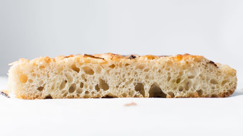 Focaccia on white surface