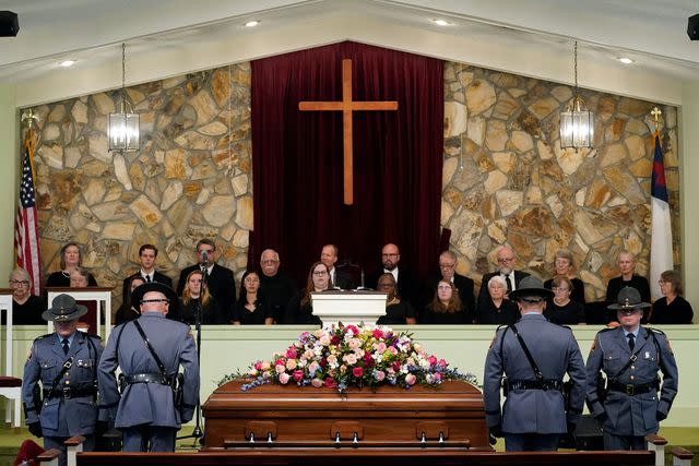 <p>ALEX BRANDON/POOL/AFP via Getty</p> Rosalynn Carter's intimate funeral service at Maranatha Baptist Church in Plains, Georgia, on Nov. 29, 2023