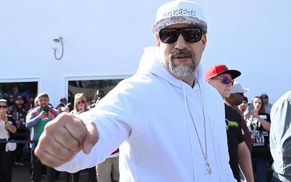 Cypess Hill’s B-Real greets fans and customers at Fresno newest cannabis dispensary which held its grand opening Saturday morning, April 6, 2024 in Fresno.