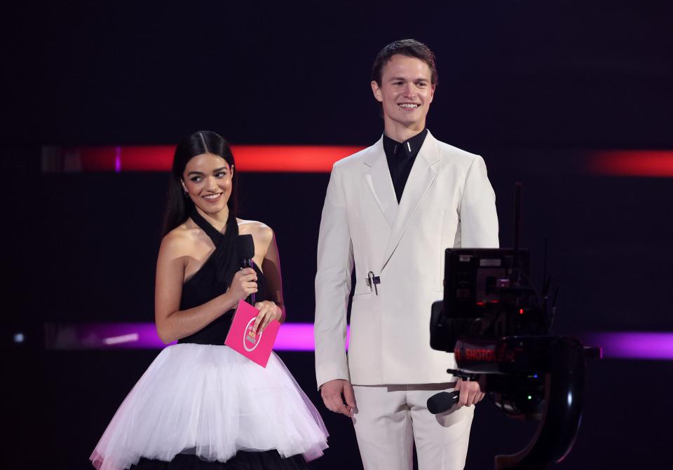 Rachel Zegler, left, and Ansel Elgort