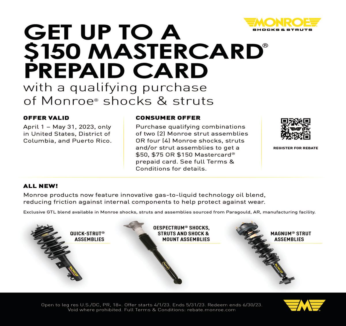 Monroe® Announces Shocks and Struts Consumer Rebate Program in the U.S