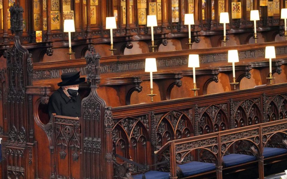 The Queen as she took her seat for the funeral - Jonathan Brady/PA Wire