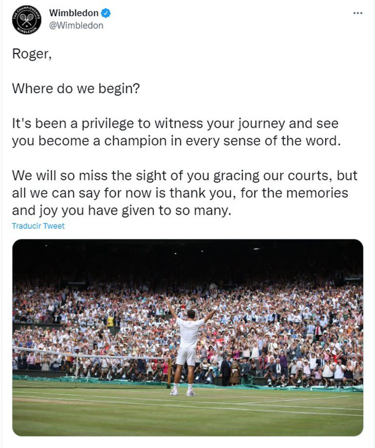El posteo de Wimbledon para Roger Federer (Foto: Twitter @Wimbledon)