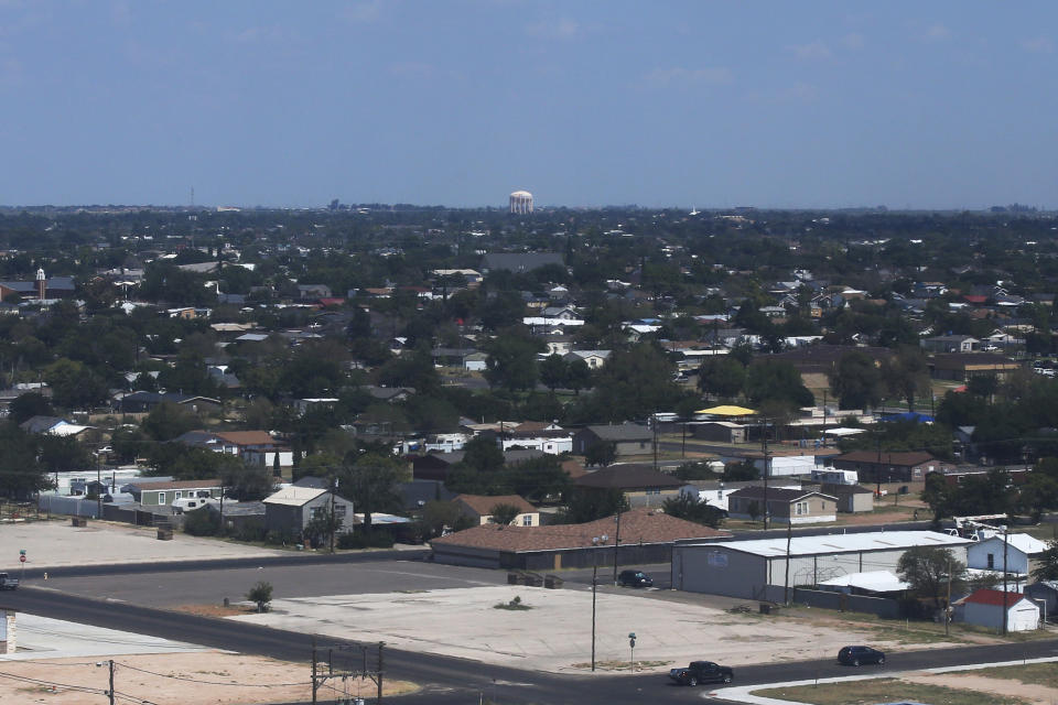This photo shows the city of Odessa from downtown Tuesday, Sept. 3, 2019, in Odessa, Texas. Odessa, in the Permian Basin region, is known for its oil fields that cut into neighborhoods where a boom cycle has made housing expensive and scarce. (AP Photo/Sue Ogrocki)