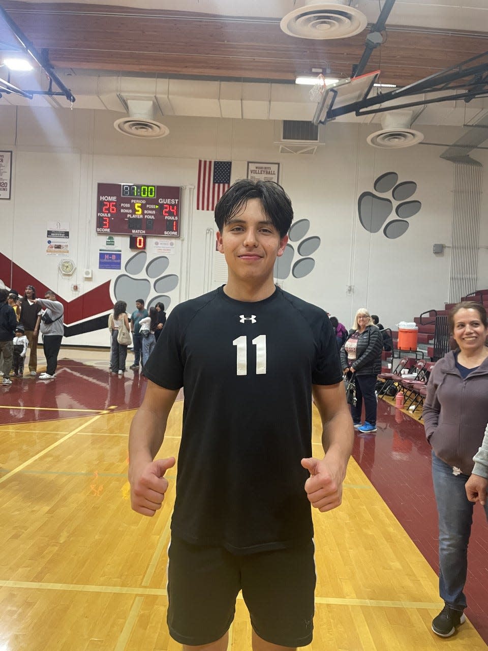 Abraham Palacios of Weston Ranch boys volleyball poses for a picture after Tuesday's game against Manteca at Weston Ranch High School.