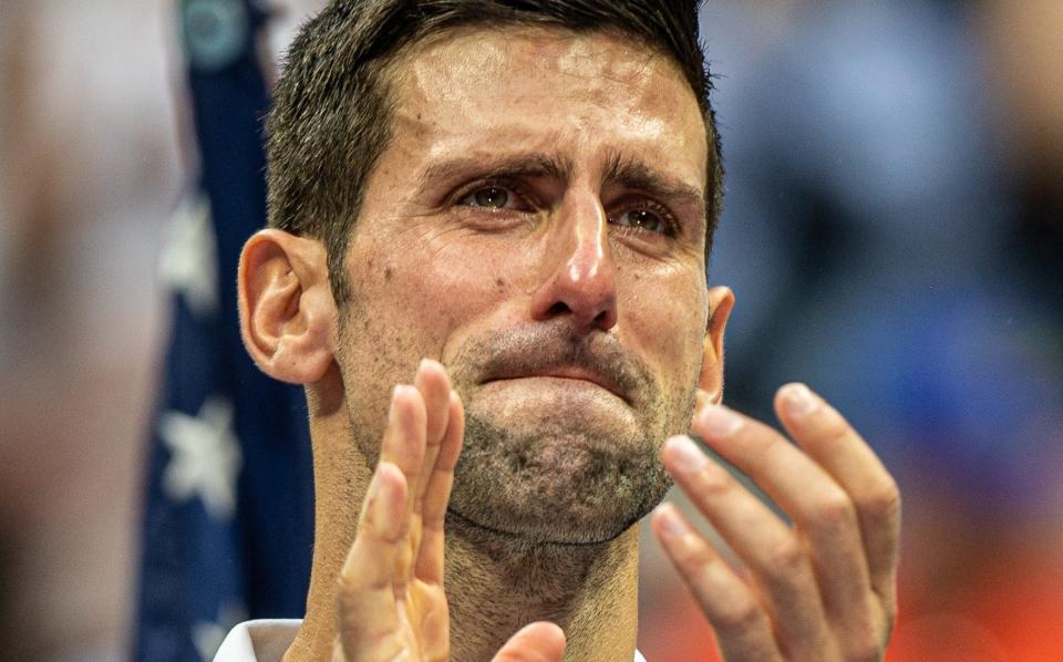 A tearful Djokovic after losing the US Open final to Daniil Medvedev - Getty