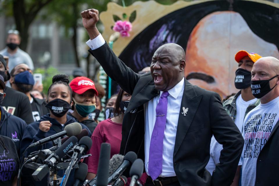 Attorney Ben Crump made a point during a press conference to dispute the findings of a grand jury in the death of Breonna Taylor. Sept. 25, 2020