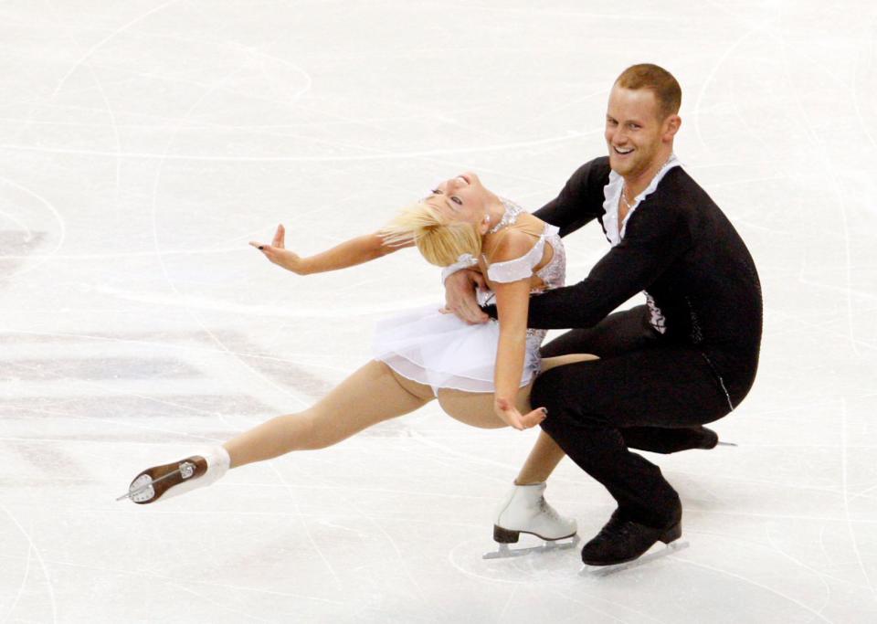 John Coughlin, shown with Caydee Denney, competed at the 2013 Skate America competition at Joe Louis Arena.