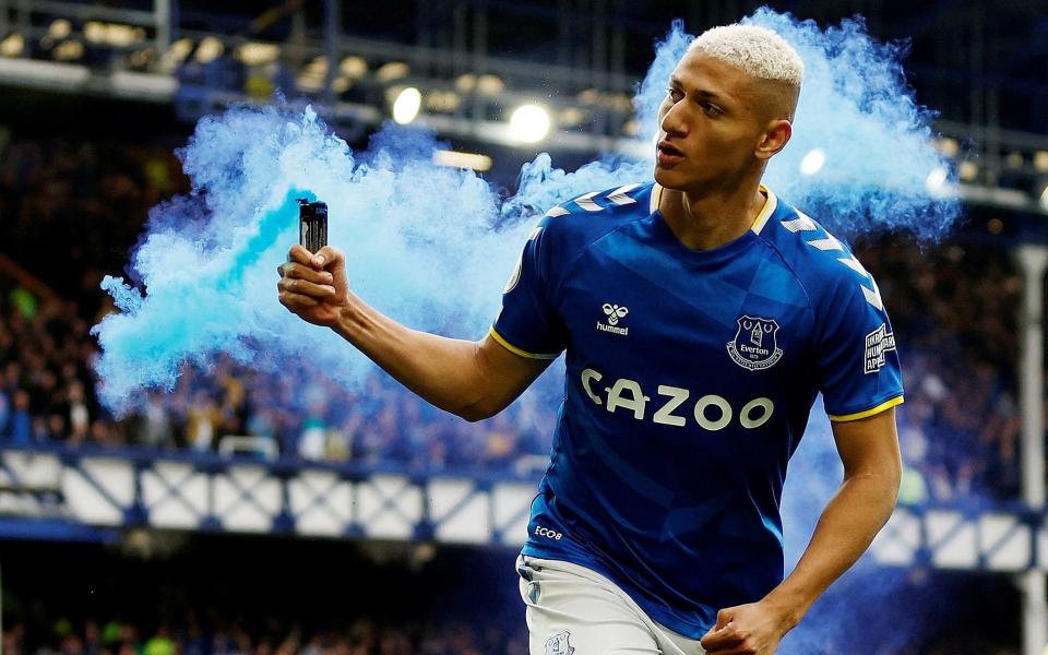 May 1, 2022 Everton's Richarlison celebrates scoring their first goal - Spurs growing in confidence of signing Richarlison from Everton - ACTION IMAGES