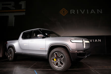 FILE PHOTO: Rivian introduces R1T all-electric pickup truck at Los Angeles Auto Show in Los Angeles, California, U.S. November 27, 2018. REUTERS/Mike Blake