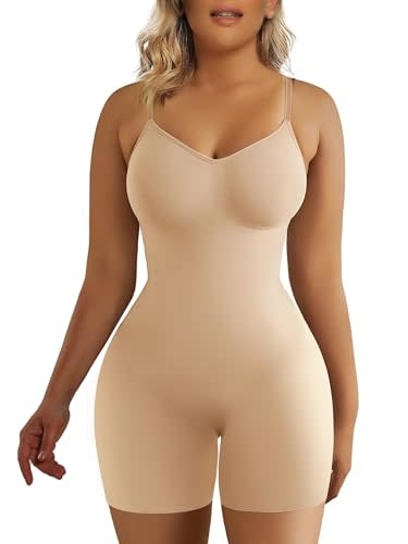 SHAPERX Shapewear for Women Tummy Control Bodysuit Mid Thigh Butt Lifter Body Shaper Shorts,SZ5218-2-Beige-L/XL