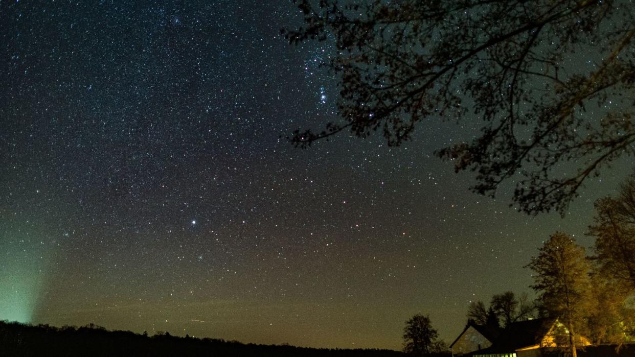 Blick auf einen kleinen Teil der Milchstraße am nächtlichen Sternenhimmel über dem Schwarzen See im Landkreis Märkisch-Oderland.