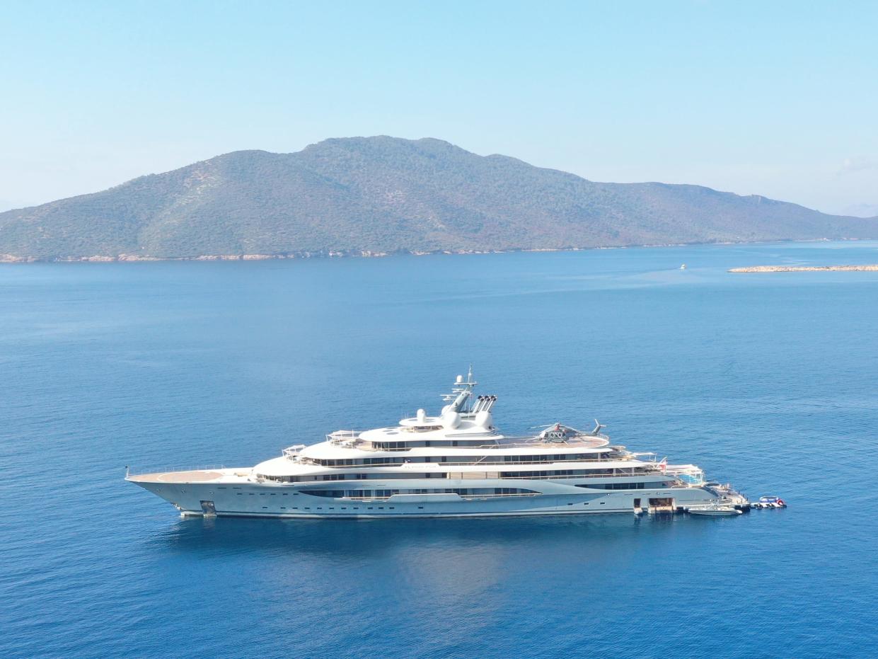 Jeff Bezos yacht in the middle of blue water