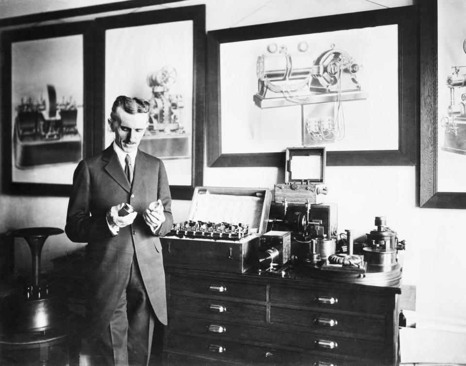 nikola tesla in his laboratory