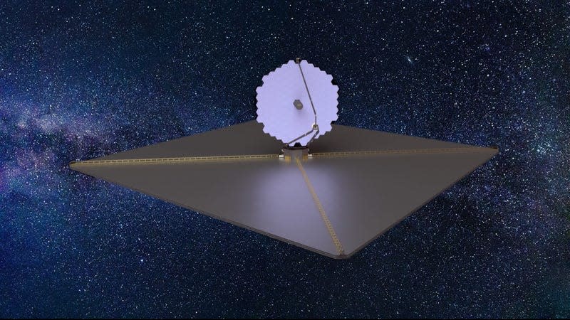 An artist's concept of LUVOIR, a 15-meter telescope that was an early NASA concept for a future space telescope.