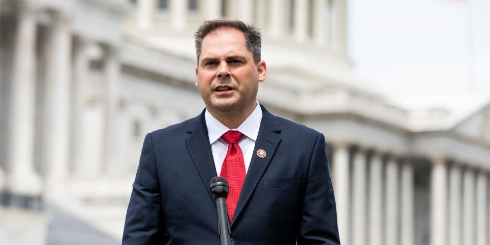 Rep. Mike Garcia, R-Calif., speaks during a television interview outside of the Capitol after being sworn in as a member of Congress on Tuesday, May 19, 2020.