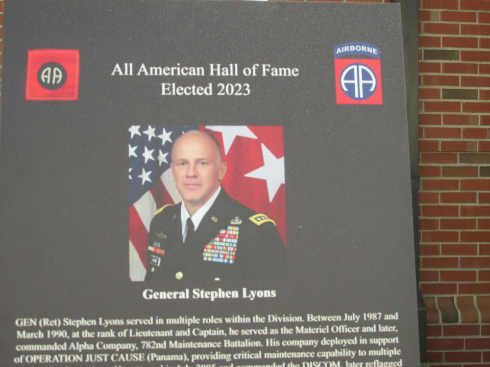 Retired Gen. Stephen Lyons was inducted into the 82nd Airborne Division's 2023 Hall of Fame during a ceremony Wednesday, May 24, 2023, at Fort Bragg.