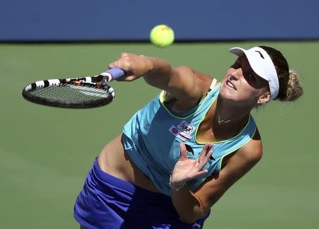 Karolina Pliskova of the Czech Republic serves to Ana Ivanovic of Serbia during their match at the 2014 U.S. Open tennis tournament in New York, August 28, 2014. REUTERS/Adam Hunger