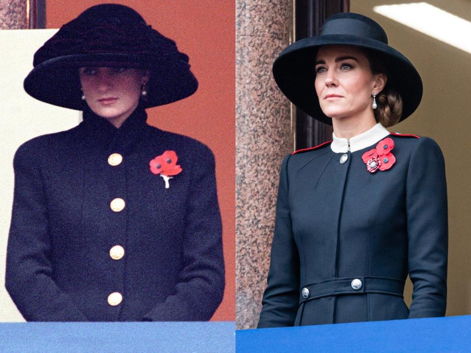 Princess Diana in 1992, and Kate Middleton in 2021.