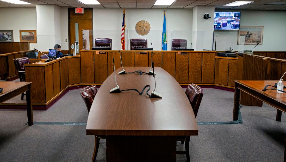 The Corporation Commission chambers are in the Jim Thorpe Building in Oklahoma City.