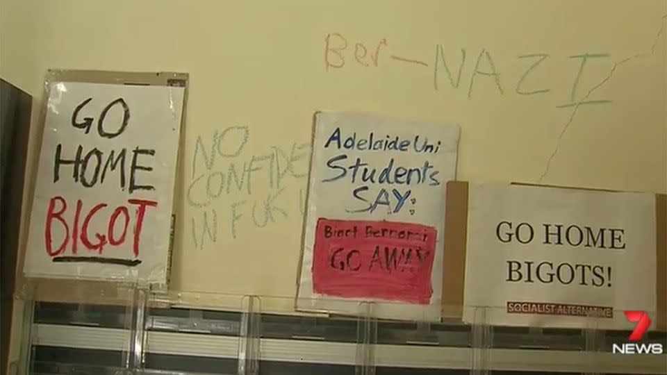 In Adelaide, student protestors trashed the office of controversial senator Cory Bernardi over his strong opposition towards the Safe Schools program. Source: 7 News