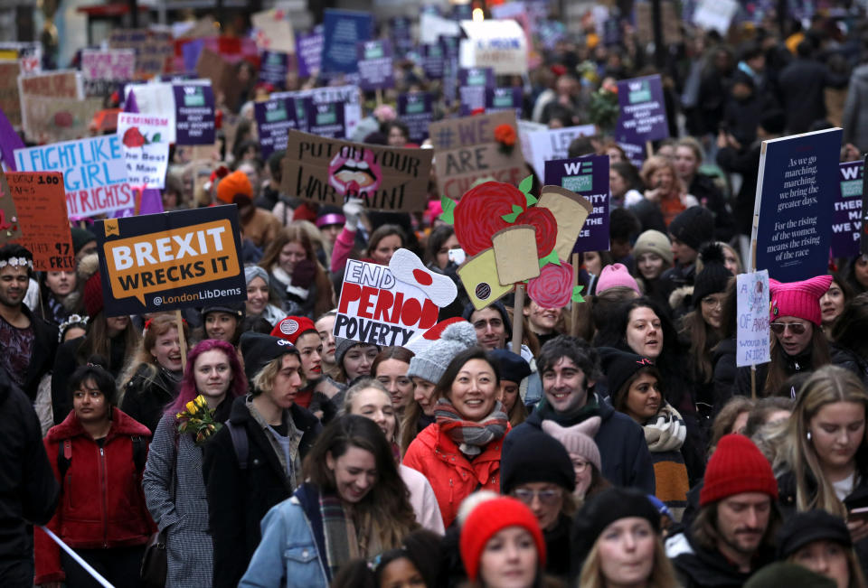 Protesters take part in the Women’s March calling for equality, justice and an end to austerity in London, Britain, Jan.19, 2019. (Photo: Simon Dawson/Reuters)