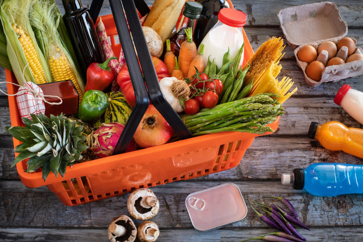 table full of groceries