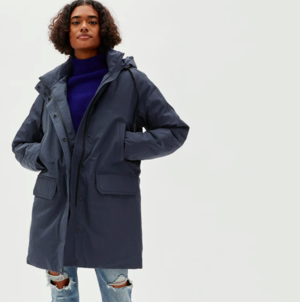 Everlane's ReDown Military Parka is a functional yet fashionable winter coat choice.