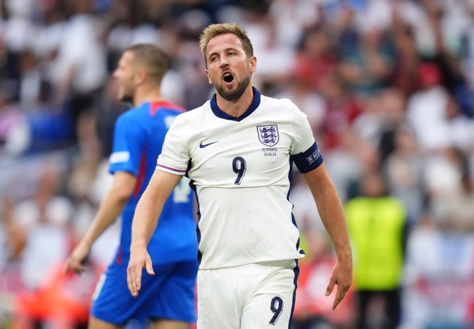 England's Harry Kane reacts after missing a chance (PA)