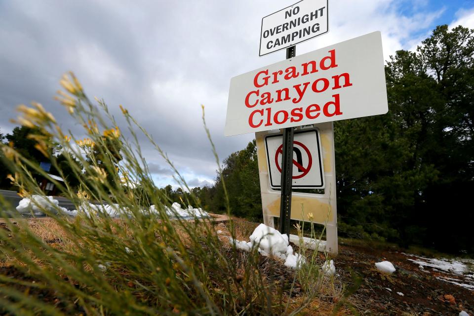The main entrance to Grand Canyon National Park in Arizona was closed Oct. 10, 2013, during a federal government shutdown.