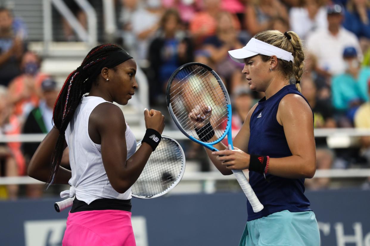 Coco Gauff (left) and Cincinnati native Caty McNally (right) teamed up for doubles in the 2021 Cincinnati Open.