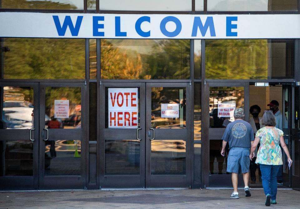 Voters arrive to vote at the Frazer Methodist Church polling place in Montgomery, Ala., on Election Day, Tuesday November 8, 2022. 