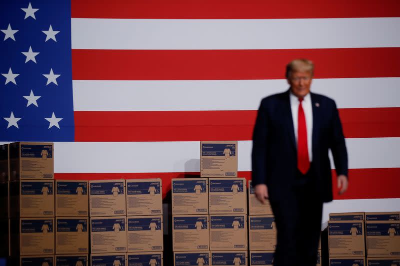 U.S. President Trump visits medical supplies distributor Owens & Minor in Allentown, Pennsylvania