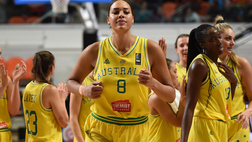 Liz Cambage, pictured here in action for Australia against Puerto during the Olympic Qualifying Tournament. 