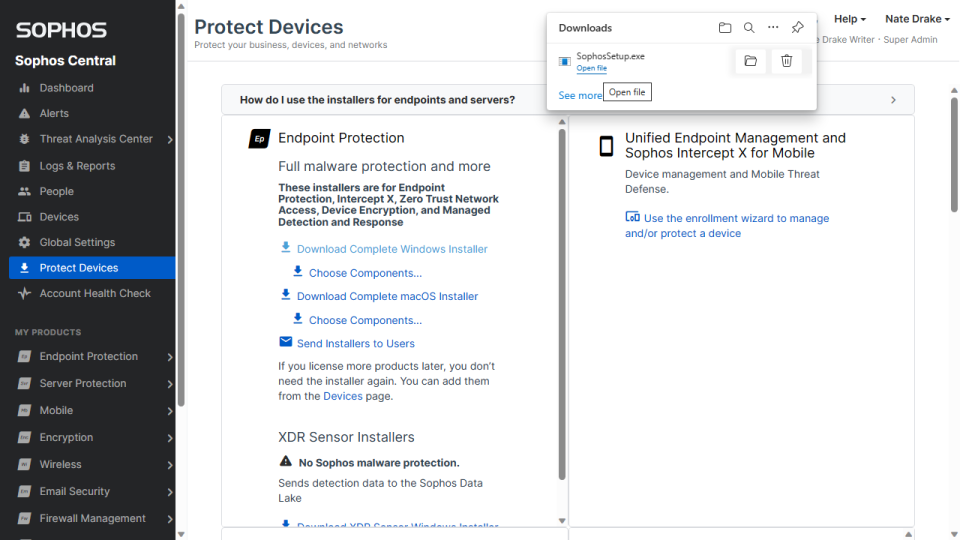 Sophos Intercept X Advanced: Setup