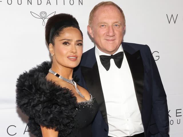<p>Taylor Hill/WireImage</p> Salma Hayek Pinault and Francois-Henri Pinault attend the Kering Foundation's Caring for Women Dinner at The Pool on Park Avenue on September 15, 2022 in New York City.