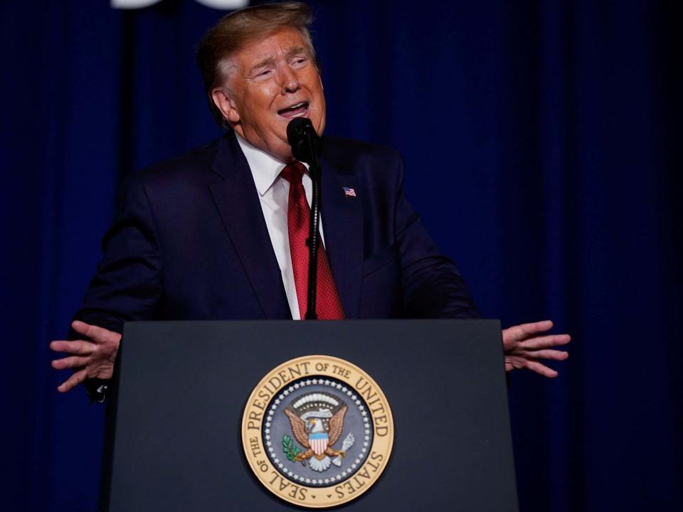 US president Donald Trump speaks at the AMVETS (American Veterans) National Convention in Louisville, Kentucky: Bryan Woolston/Reuters