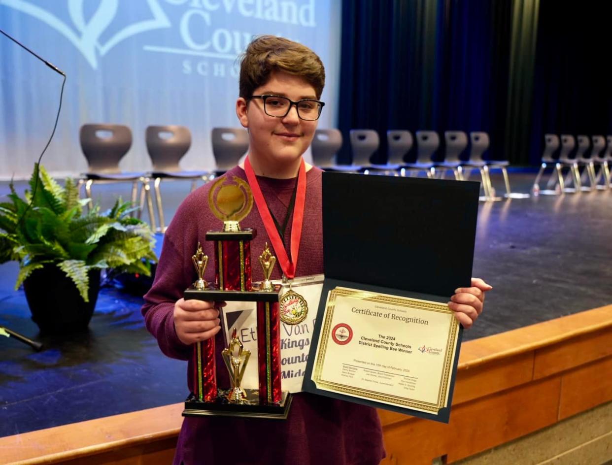 Ethan Van Dyke won this year's Cleveland County Spelling Bee.