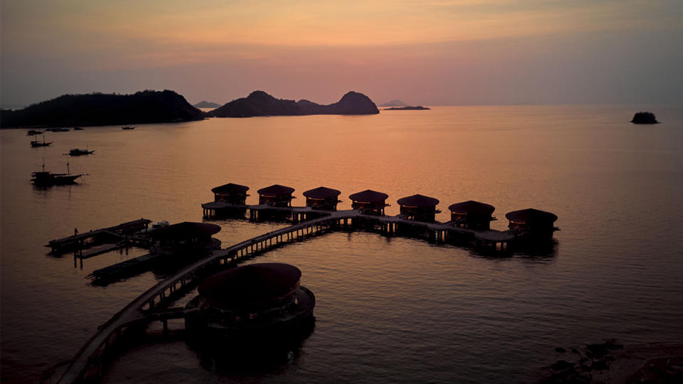 An aerial view of sea villas at TA’AKTANA.