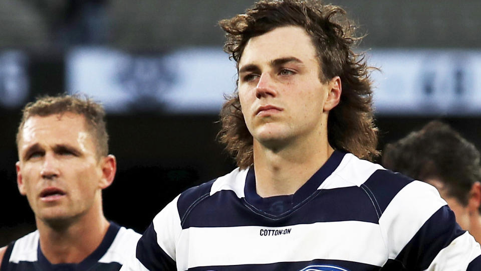 Geelong's Jordan Clark is reportedly unhappy about negotiations for a trade to Fremantle stalling over draft picks. (Photo by Dylan Burns/AFL Photos via Getty Images)