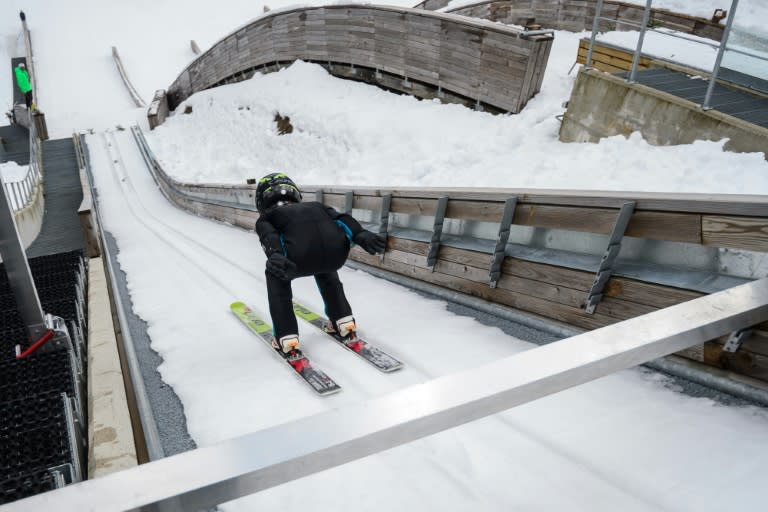 A young ski jumper practises in Planica, Slovenia