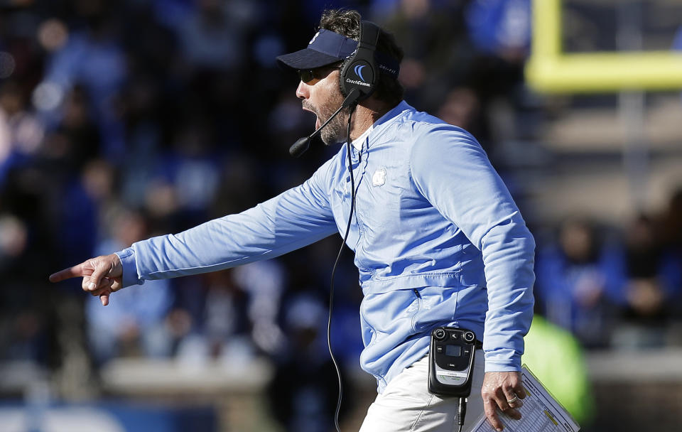 North Carolina coach Larry Fedora is now former UNC coach Larry Fedora. (AP Photo/Gerry Broome)