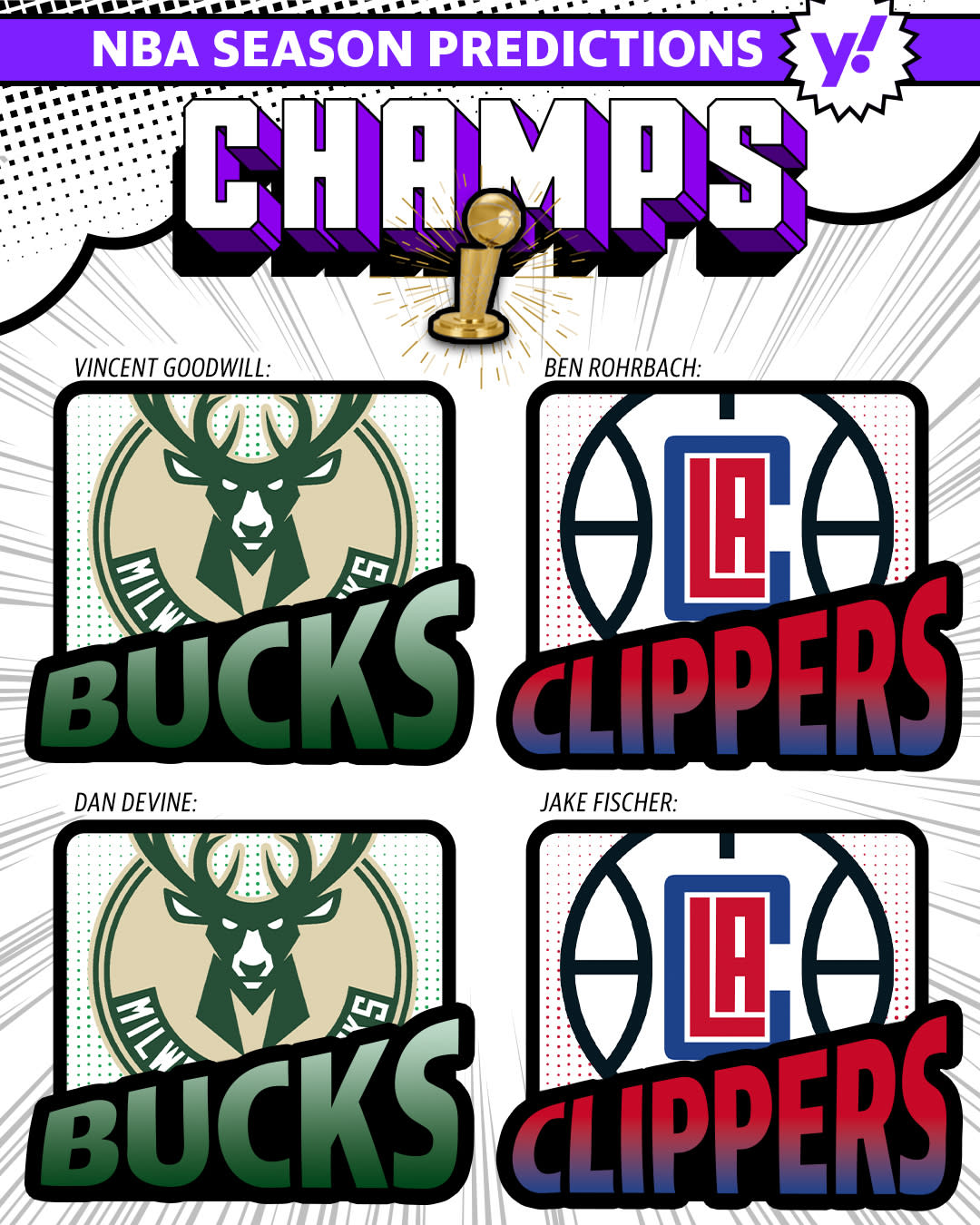 Yahoo Sports NBA predictions for the 2023 NBA champion. (Graphic by Michael Wagstaffe/Yahoo Sports)