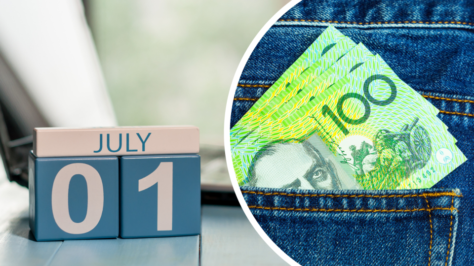 Image of 1 July date and $100 notes in jean pocket