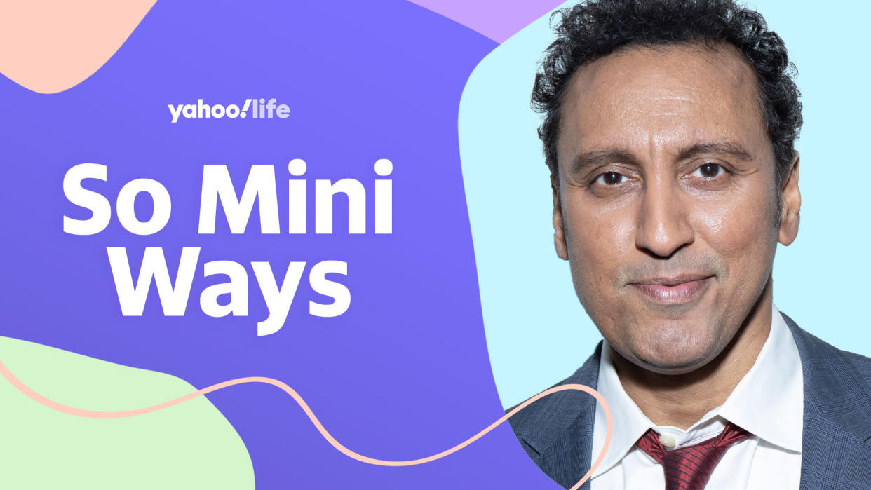 Aasif Mandvi opens up about welcoming his first child just as the pandemic hit. (Photo: Getty; designed by Quinn Lemmers)