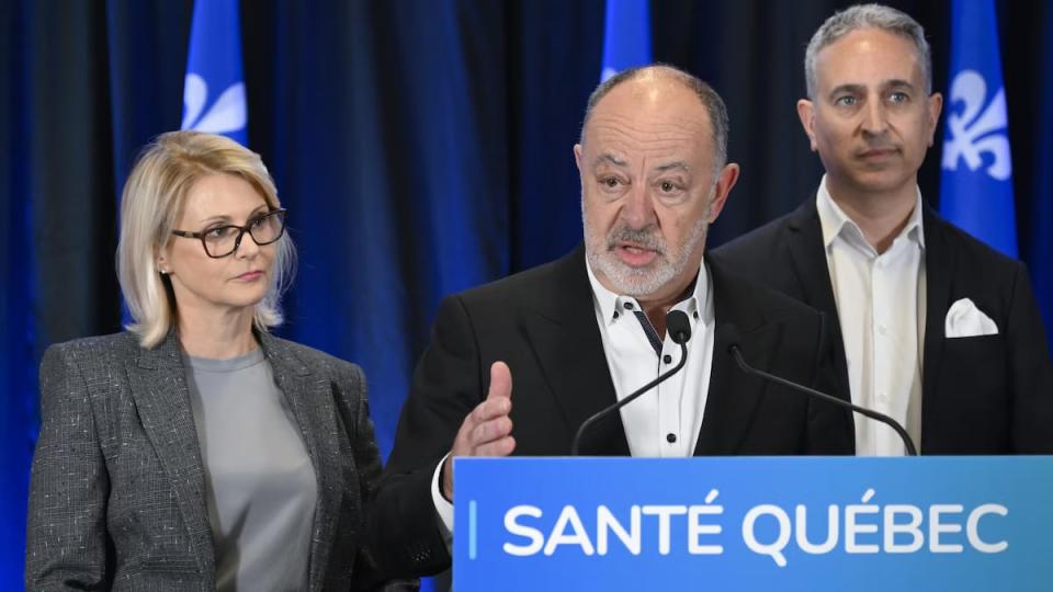 Yesterday, Quebec Health Minister Christian Dubé, middle, announced that Geneviève Biron, left, would be taking the reins. Frédéric Abergel, right, will serve as vice-president of operations. 