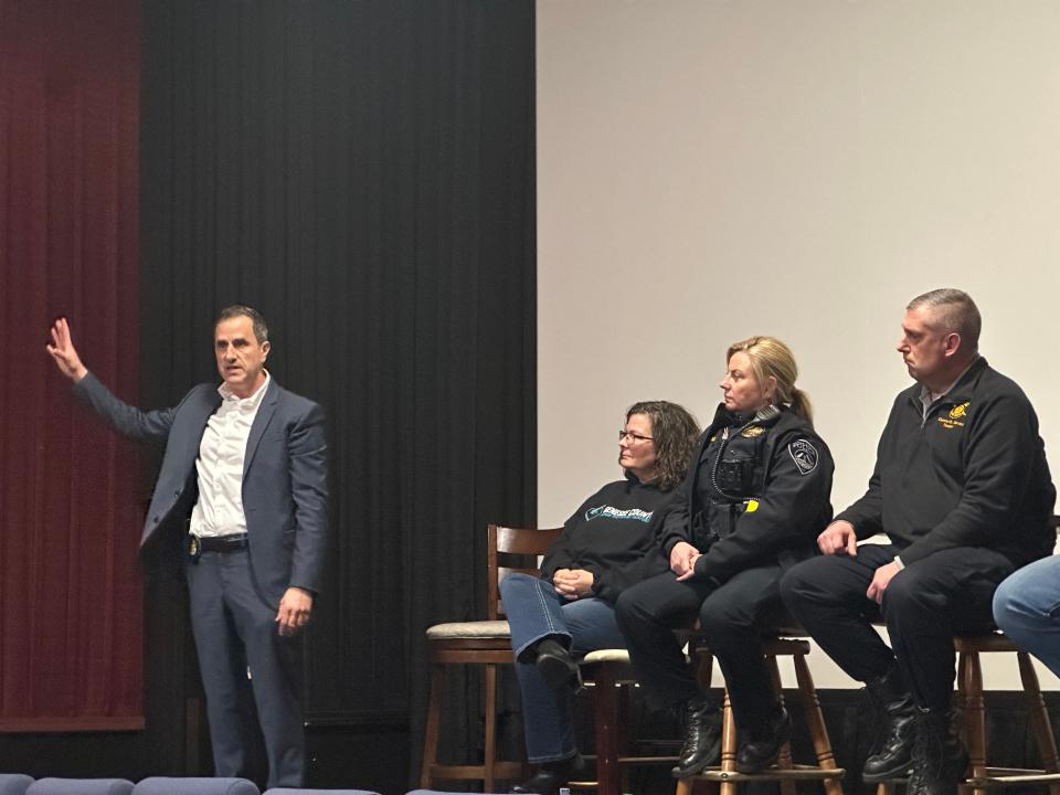 FBI Agent Garrett Croon talks about human trafficking in Northern Michigan during a panel discussion in Charlevoix on Feb. 21.