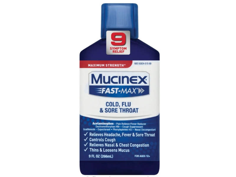 Mucinex Fast-Max Cold, Flu, & Sore Throat Relief Liquid. (Photo: Amazon)