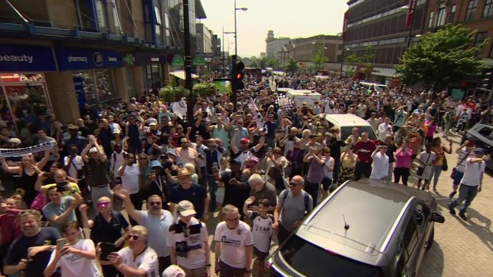 Crowds of supporters fill the streets in Bromley town centre