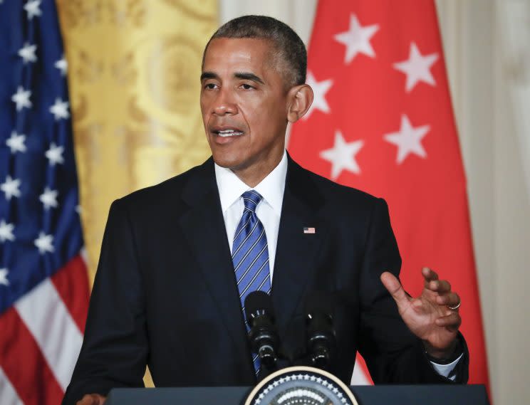 President Obama speaks at a news conference with Singapore's Prime Minister Lee Hsien Loong at the White House on Tuesday. (Photo: Pablo Martinez Monsivais/AP)